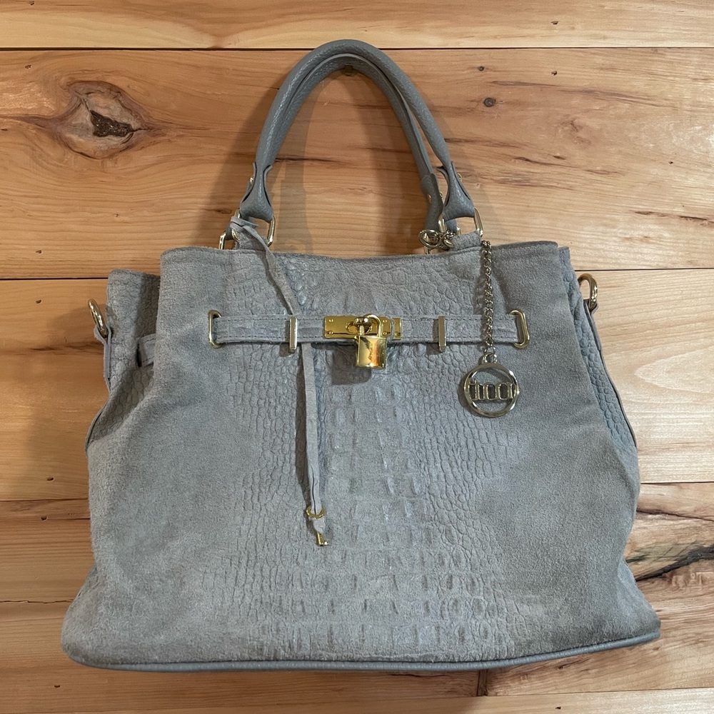 Mia Tomazzi Grey Suede Croc Embossed Handbag Ricordo